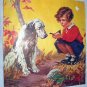 Hy Hintermeister-Vintage Magazine Artwork-Little Girl Holding Bird,Springer Spaniel Dog