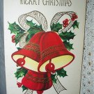 Merry Christmas Vintage Greeting Card-Group of Red Bells and Green Holly
