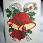 Merry Christmas Vintage Greeting Card-Group of Red Bells and Green Holly
