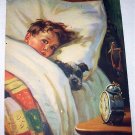 J.Adams-Sweet Little Boy in bed with pet puppy dog-Original Vintage Lithograph Print J.Adams-Sweet Little Boy in bed with pet puppy dog-Original Vintage Lithograph Print