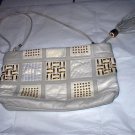 Fabulous Grey/White Leather Purse-Park Avenue,Gold Accents