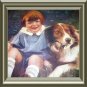 Playmates-Sweet Little Boy with Border Collie Dog-Art Illustration