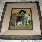 Sweet Mother and Puppy-Last Of The Litter-Great Raised Wood Carved Framed Sweet Mother and Puppy-Last Of The Litter-Great Raised Wood Carved Framed