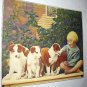 Five New Puppies Collie Dogs with Little Blonde Girl Lithograph Print