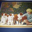 Five New Puppies Collie Dogs with Little Blonde Girl Lithograph Print Five New Puppies Collie Dogs with Little Blonde Girl Lithograph Print