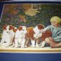 Five New Puppies Collie Dogs with Little Blonde Girl Lithograph Print