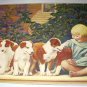Five New Puppies Collie Dogs with Little Blonde Girl Lithograph Print