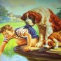 Grounded-Vibrant Lithograph-St.Bernard,Puppy,Boy with Airplane-Hy Hintermeister