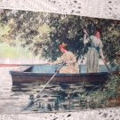 Antique Print-Two Victorian Women Rowing Boat-Colorful,Artist: FRANCIS G. JONES