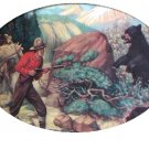 Nice Vintage Cabin Artwork-Quick Action-Startled Man with Horses,Rifle,Mother Bear Protecting Cubs Nice Vintage Cabin Artwork-Quick Action-Startled Man with Horses,Rifle,Mother Bear Protecting Cubs