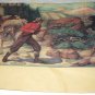 Nice Vintage Cabin Artwork-Quick Action-Startled Man with Horses,Rifle,Mother Bear Protecting Cubs