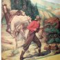 Nice Vintage Cabin Artwork-Quick Action-Startled Man with Horses,Rifle,Mother Bear Protecting Cubs