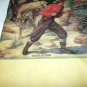 Nice Vintage Cabin Artwork-Quick Action-Startled Man with Horses,Rifle,Mother Bear Protecting Cubs