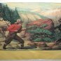 Nice Vintage Cabin Artwork-Quick Action-Startled Man with Horses,Rifle,Mother Bear Protecting Cubs