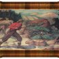 Nice Vintage Cabin Artwork-Quick Action-Startled Man with Horses,Rifle,Mother Bear Protecting Cubs