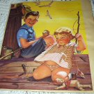 Sweet Little Children Fishing On Dock-1944 STUART Lithograph print