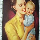 J.Erbit Lithograph Print-Young Mother Holding tiny baby-Sweet!