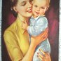 J.Erbit Lithograph Print-Young Mother Holding tiny baby-Sweet!