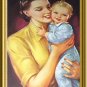 J.Erbit Lithograph Print-Young Mother Holding tiny baby-Sweet!