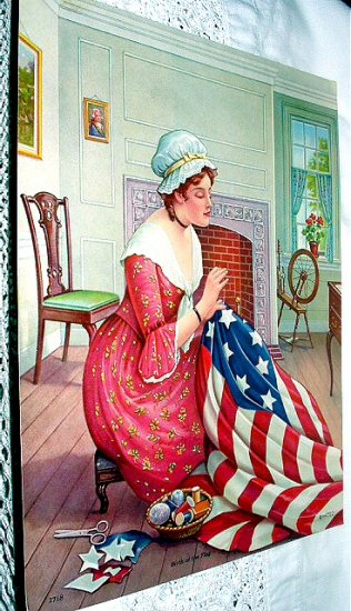 Birth Of The Flag-betsy Ross Creating American Flag Lithograph