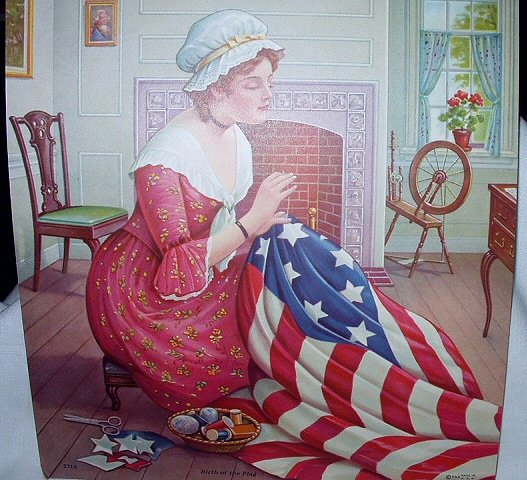 Birth Of The Flag-Betsy Ross Creating American Flag Lithograph