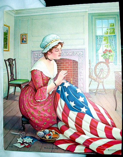 Birth Of The Flag-Betsy Ross Creating American Flag Lithograph