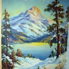 In The Heart Of The Rockies-Vintage Lithograph,Mountains,Lake,Trees in Snowy Landscape