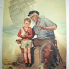Old Man,Little Boy Telling Seaside Tales Vintage Lithograph Print-aRTIST: J.W.WILKINSON
