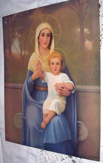 Madonna and Child Vintage Lithograph print-Vibrant coloring