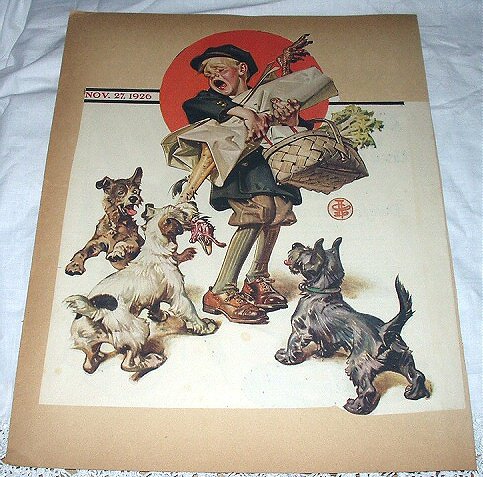 1926 Vntg Magazine Cover Artwork-Leyendecker-Little Boy,Turkey,Hungry Dogs