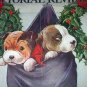 C.Twelvetrees-Vntg Magazine Cover Artwork-Two Sweet Boston Bulldogs In Stocking
