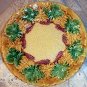 Majolica Pottery Footed Pedestal Compote,Tazza or Cake Stand,Grape Leaves,Berries