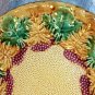 Majolica Pottery Footed Pedestal Compote,Tazza or Cake Stand,Grape Leaves,Berries