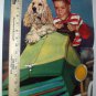Little Boy Cocker Spaniel Dog Driving Homemade Go Cart Unused Large Calendar Lithograph