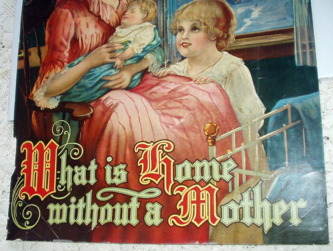 Mother with Children Antique Motto Chromolithograph Print,What Is Home ...