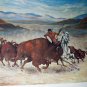Buffalo Hunt Western Plains 1966 Lrg Vintage Lithograph Artist Joe H Williams Ft Worth Texas