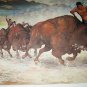 Buffalo Hunt Western Plains 1966 Lrg Vintage Lithograph Artist Joe H Williams Ft Worth Texas