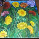 Antique Oil Painting Dahlias Flower Garden Stunning Bright Colors Large Size No Frame Antique Oil Painting Dahlias Flower Garden Stunning Bright Colors Large Size No Frame