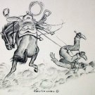 Bucking Bronco Horse Throws Off Rider Artist Ken Nessen Vintage Lithograph Print