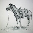 Horse Saddled Up Vintage Lithograph Print Artist Ken Nessen Ready to Frame