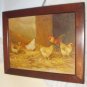 Hens Rooster Pecking Artist J D Sorvey 1893 Antique Chromolithograph Print Cherry Wood Frame