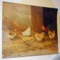 Hens Rooster Pecking Artist J D Sorvey 1893 Antique Chromolithograph Print Cherry Wood Frame
