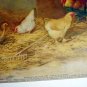 Hens Rooster Pecking Artist J D Sorvey 1893 Antique Chromolithograph Print Cherry Wood Frame