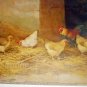 Hens Rooster Pecking Artist J D Sorvey 1893 Antique Chromolithograph Print Cherry Wood Frame