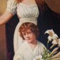 Praying Mother Angel Young Boy with Lily Flower Original 1910 Antique