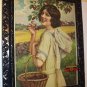 Girl Picking Cherries International Harvester Original 1920Antique Advertising Calendar Lithograph