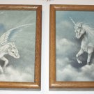 Pegasus and Unicorn Horses Peggy Harris Artist Pair of Original 1983 Oil Paintings