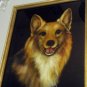 Welsh Corgi Dog Pastel Portrait Original Artist Signed Vintage Art Print Carved Wood Half Yard Long