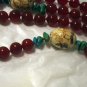 Cherry Red Catalin Beaded Necklace & Earrings Set Turquoise Stones Vintage Hand Stung Rare