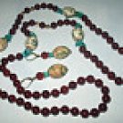 Cherry Red Catalin Beaded Necklace & Earrings Set Turquoise Stones Vintage Hand Stung Rare Cherry Red Catalin Beaded Necklace & Earrings Set Turquoise Stones Vintage Hand Stung Rare